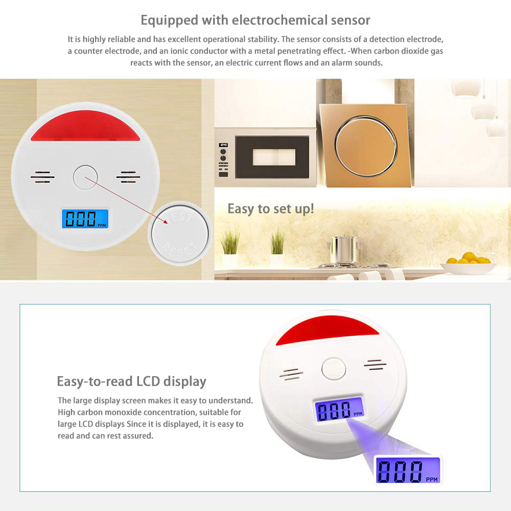 Carbon Monoxide Alarm Sensor Co LED Screen Detector ...